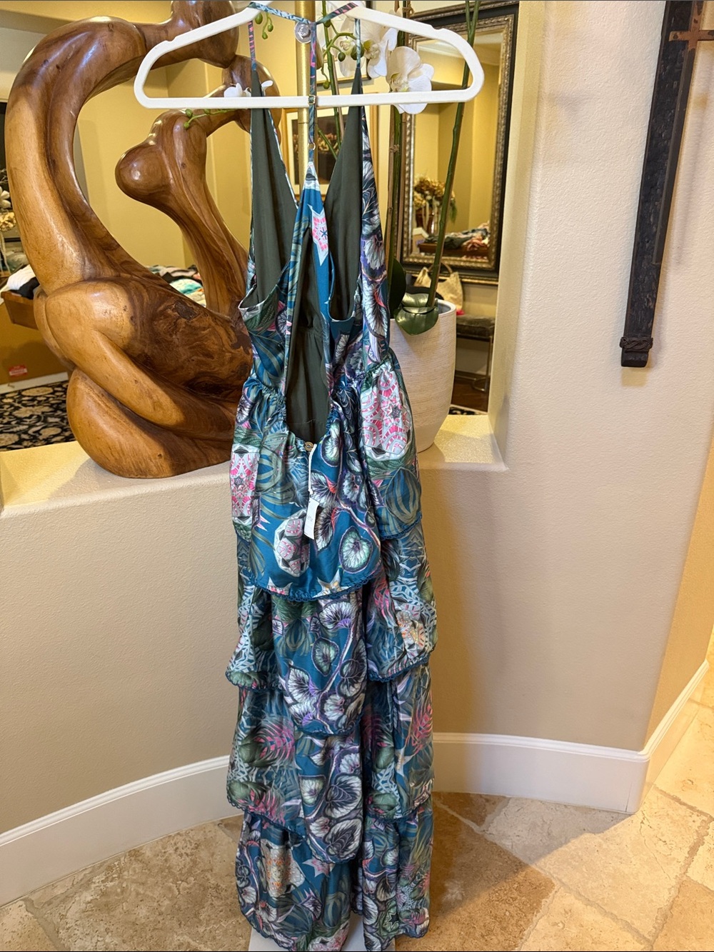 OndadeMar Tiered Teal Floral Maxi Dress - Sleeveless V-Neck M NWT - Picture 2 of 6